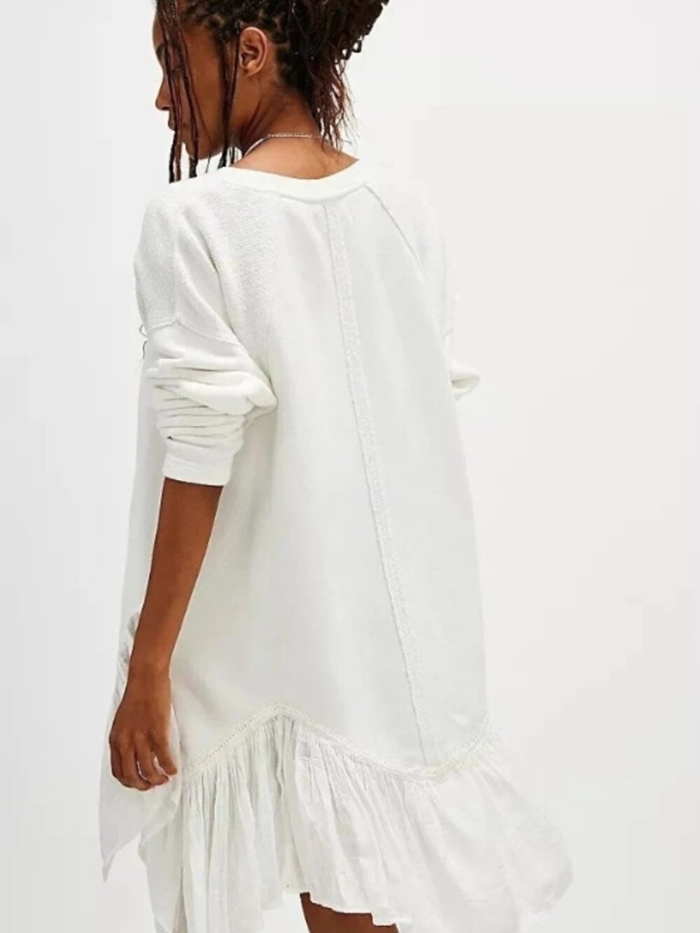 Free People Poets Pullover Ivory Oversized Scoop Neck Asymmetrical Dress M - Picture 2 of 2